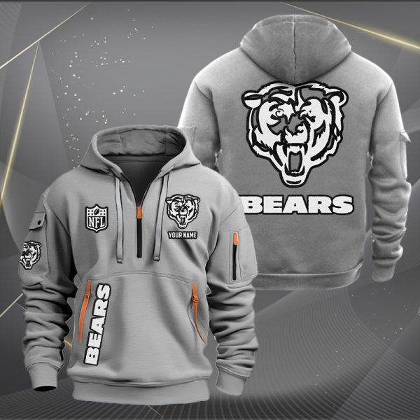 Chicago Bears White Logo NFL Quarter Zip Hoodie Genxprint - Image 4