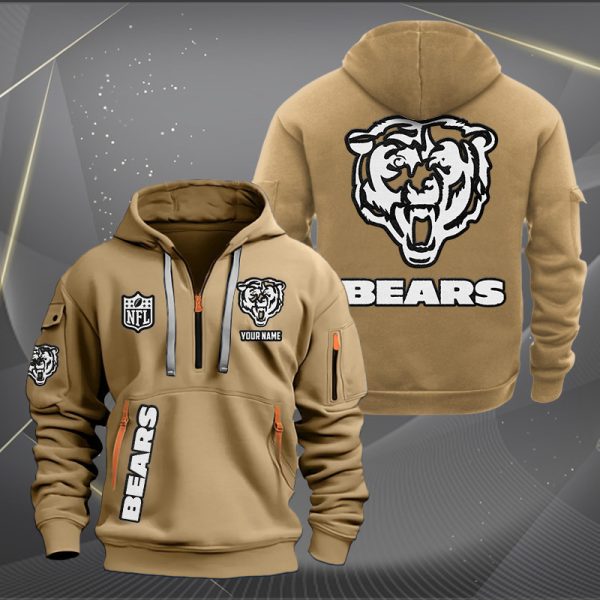 Chicago Bears White Logo NFL Quarter Zip Hoodie Genxprint - Image 5