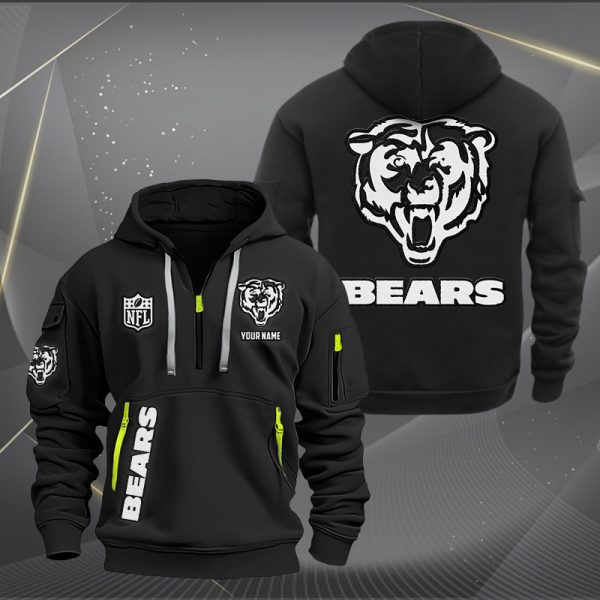 Chicago Bears White Logo NFL Quarter Zip Hoodie Genxprint