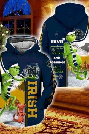 Christmas Grinch Notre Dame Fighting Irish I Hate Morning People Hoodie Genxprint