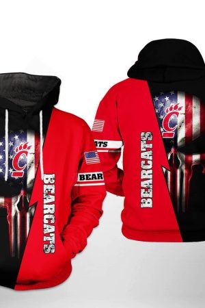 Cincinnati Bearcats NCAA US Flag Skull Hoodie Genxprint