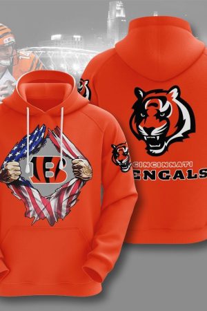 Cincinnati Bengals Ripped US Flag Hoodie Genxprint
