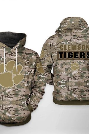 Clemson Tigers NCAA Camo Veteran Hoodie Zip Hoodie Genxprint