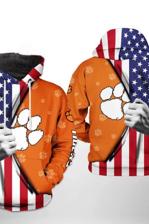 Clemson Tigers NCAA US FLag Hoodie Genxprint