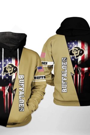 Colorado Buffaloes NCAA US Flag Skull Hoodie Genxprint
