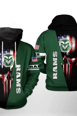 Colorado State Rams NCAA US Flag Skull Hoodie Genxprint