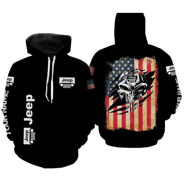 Custom Name Jeep Lover Skull Jeep Usa Flag Jeep Life All Over Print Hoodie Zip Hoodie Genxprint