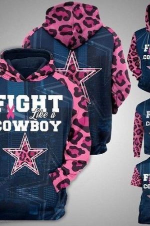 Dallas Cowboys Fight Like A Cowboys Pink Leopard Pattern Slevees Br East Cancer Hoodie Genxprint
