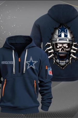 Dallas Cowboys Football Player Skull Quarter Zip Hoodie Genxprint