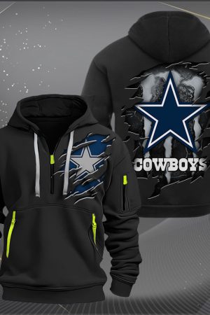 Dallas Cowboys Scratch Logo NFL Quarter Zip Hoodie Style Genxprint