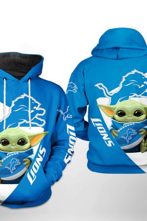 Detroit Lions NFL Baby Yoda Team Hoodie Zip Hoodie Genxprint