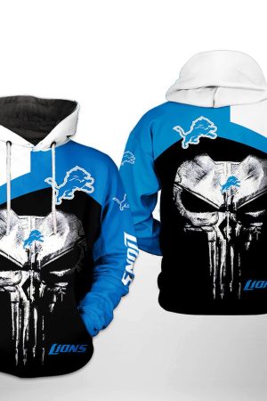 Detroit Lions NFL Skull Punisher Team Hoodie Zip Hoodie Genxprint