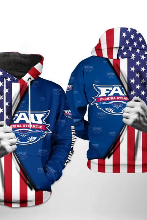 Florida Atlantic Owls NCAA US FLag Hoodie Genxprint