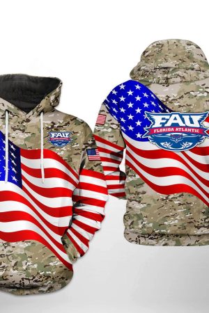 Florida Atlantic Owls NCAA US Flag Camo Veteran Hoodie Genxprint