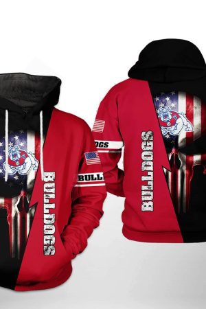 Fresno State Bulldogs NCAA US Flag Skull Hoodie Genxprint