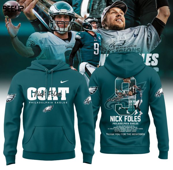 GOAT Nick Foles 9 Philadelphia Eagles Midnight Green Hoodie Genxprint
