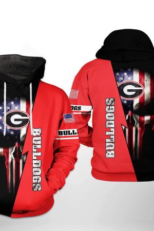 Georgia Bulldogs NCAA US Flag Skull Hoodie Zip Hoodie Genxprint