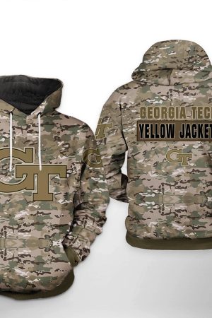 Georgia Tech Yellow Jackets NCAA Camo Veteran Hoodie Genxprint