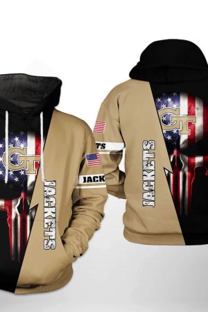 Georgia Tech Yellow Jackets NCAA US Flag Skull Hoodie Genxprint