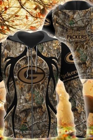 Green Bay Packers Hunting Camo Football 3D printed Sweatshirt Hoodie Zipped Hoodie Genxprint