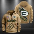 Green Bay Packers Monster Scratch Logo NFL Quarter Zip Hoodie Genxprint
