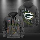 Green Bay Packers Monster Scratch Logo NFL Quarter Zip Hoodie Genxprint