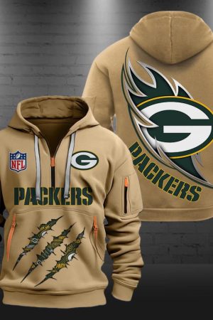 Green Bay Packers Monster Scratch Logo NFL Quarter Zip Hoodie Genxprint