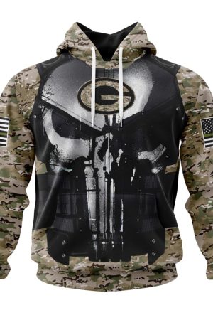 Green Bay Packers Punisher Camo NFL Football Team Hoodie Genxprint