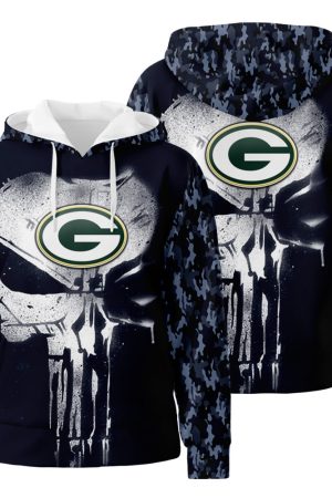 Green Bay Packers Skull Camo Pattern 3D All Over Print Hoodie Zip-Up Hoodie Genxprint