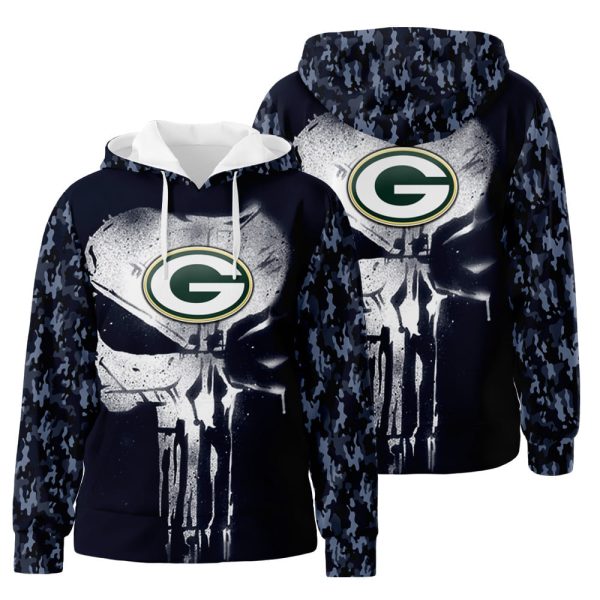 Green Bay Packers Skull Camo Pattern 3D All Over Print Hoodie Zip-Up Hoodie Genxprint