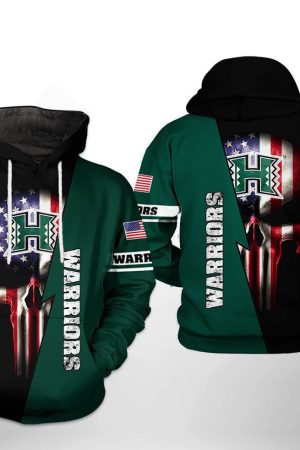 Hawaii Rainbow Warriors NCAA US Flag Skull Hoodie Genxprint