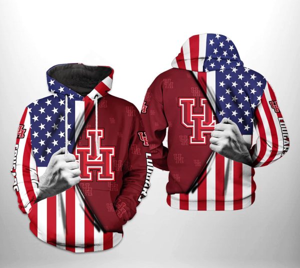 Houston Cougars NCAA US Flag Hoodie Zip Hoodie Genxprint