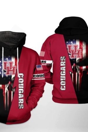 Houston Cougars NCAA US Flag Skull Hoodie Genxprint