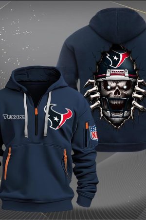 Houston Texans Football Player Skull Quarter Zip Hoodie Genxprint