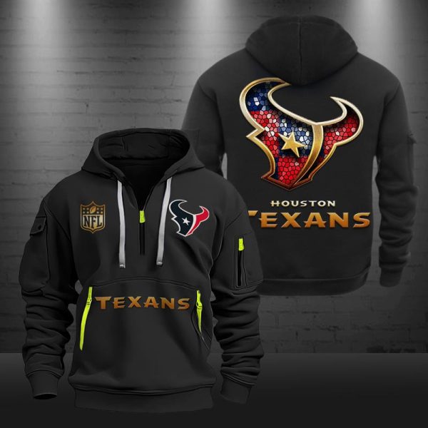 Houston Texans Golden Logo NFL Quarter Zip Hoodie Genxprint - Image 2