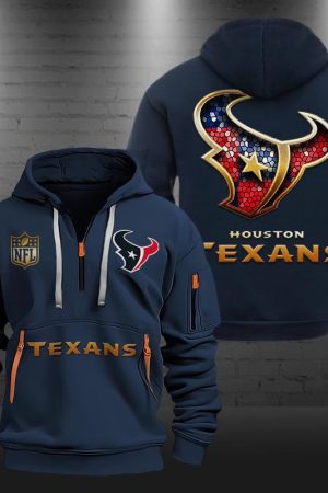 Houston Texans Golden Logo NFL Quarter Zip Hoodie Genxprint