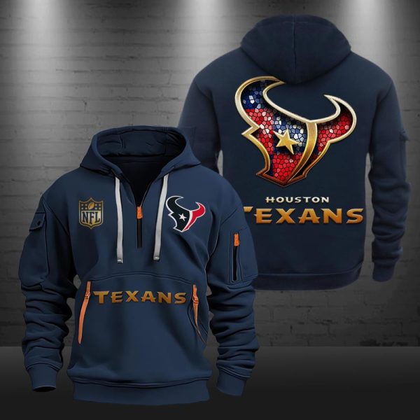 Houston Texans Golden Logo NFL Quarter Zip Hoodie Genxprint