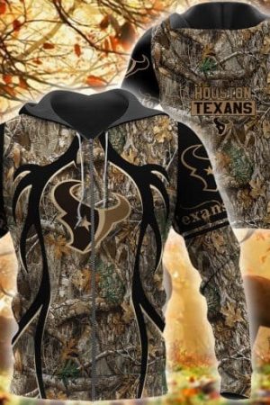 Houston Texans Hunting Camo Football 3D printed Sweatshirt Hoodie Zipped Hoodie Genxprint