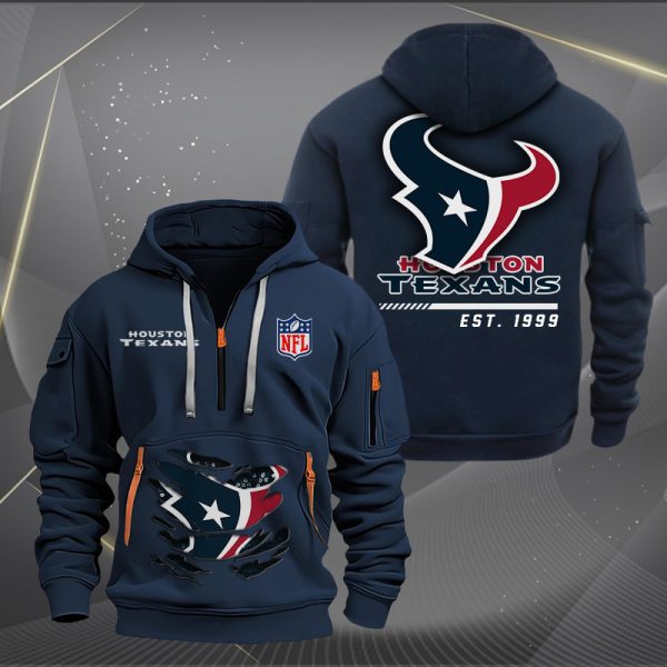 Houston Texans Monster Scratch 2 Logo NFL Quarter Zip Hoodie Genxprint - Image 2