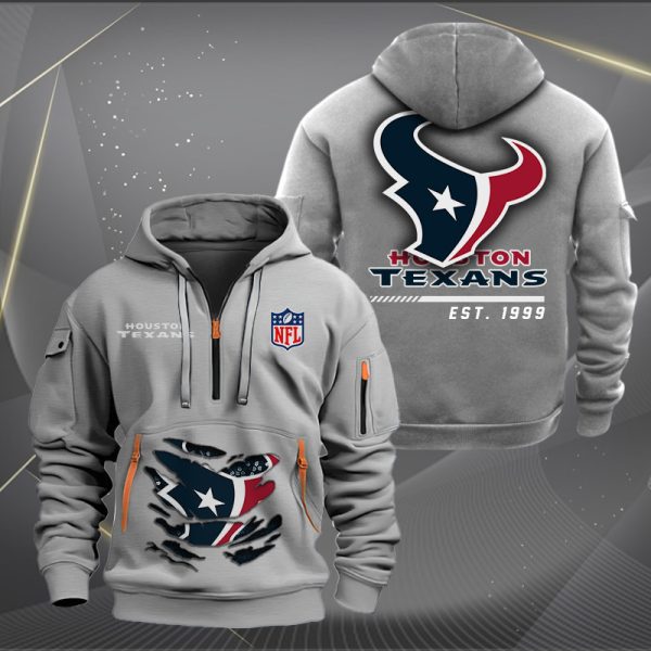 Houston Texans Monster Scratch 2 Logo NFL Quarter Zip Hoodie Genxprint - Image 3