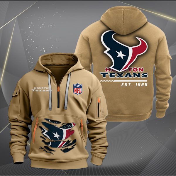 Houston Texans Monster Scratch 2 Logo NFL Quarter Zip Hoodie Genxprint - Image 4
