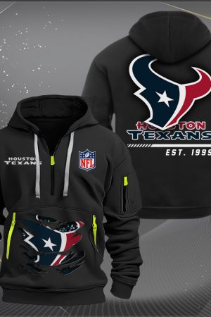 Houston Texans Monster Scratch 2 Logo NFL Quarter Zip Hoodie Genxprint