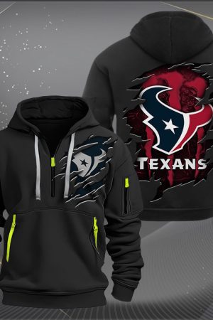 Houston Texans Scratch Logo NFL Quarter Zip Hoodie Style Genxprint