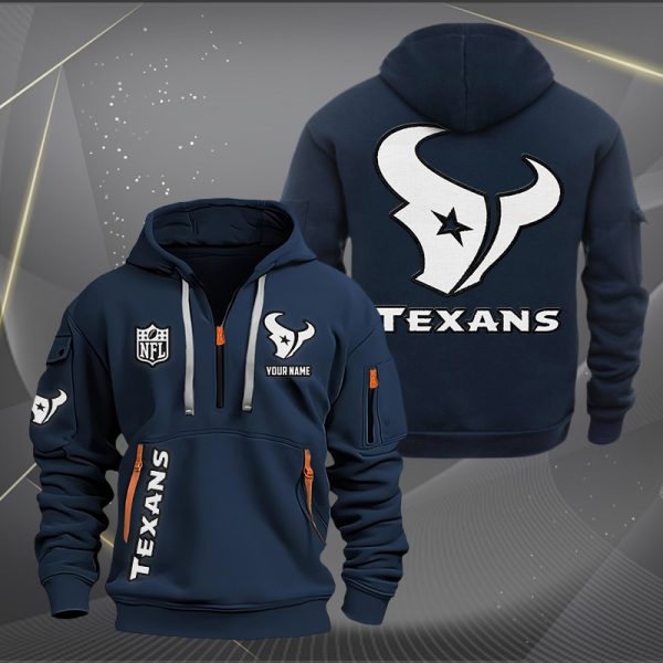 Houston Texans White Logo NFL Quarter Zip Hoodie Genxprint - Image 2