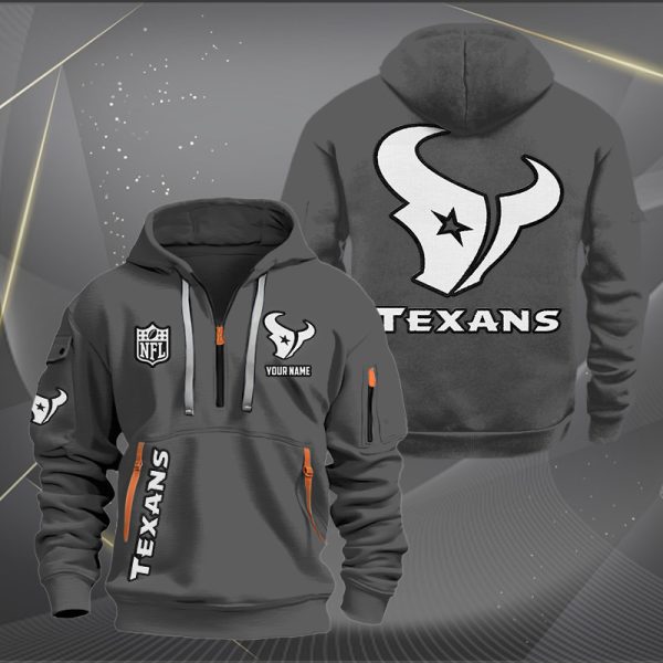 Houston Texans White Logo NFL Quarter Zip Hoodie Genxprint - Image 3