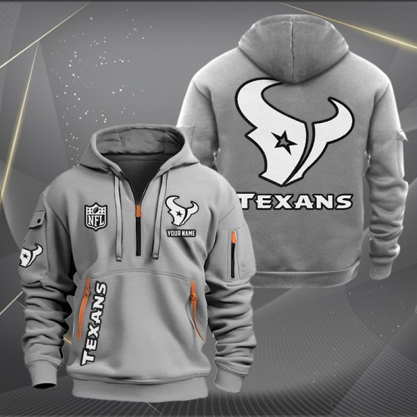 Houston Texans White Logo NFL Quarter Zip Hoodie Genxprint - Image 4