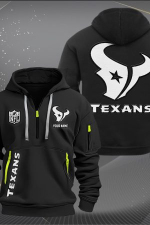 Houston Texans White Logo NFL Quarter Zip Hoodie Genxprint