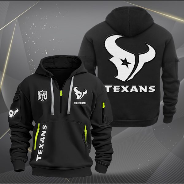 Houston Texans White Logo NFL Quarter Zip Hoodie Genxprint