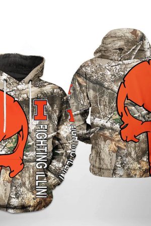 Illinois Fighting Illini NCAA Camo Veteran Hunting Hoodie Genxprint
