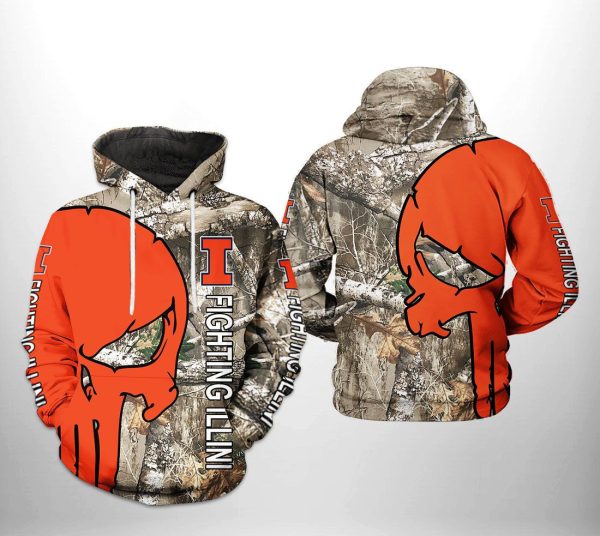 Illinois Fighting Illini NCAA Camo Veteran Hunting Hoodie Genxprint